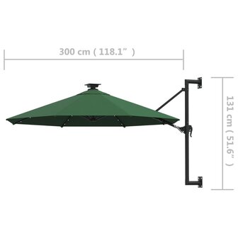 Wandparasol met LED&amp;apos;s en metalen paal 300 cm groen 9