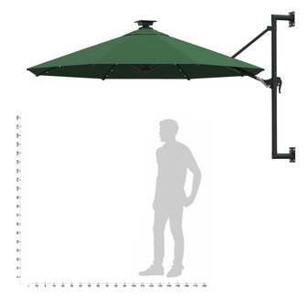 Wandparasol met LED&amp;apos;s en metalen paal 300 cm groen 10