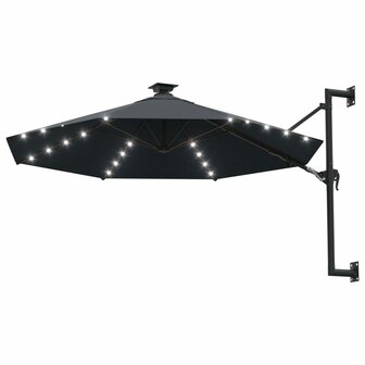 Wandparasol met LED&amp;apos;s en metalen paal 300 cm antracietkleurig 2