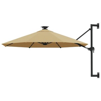 Wandparasol met LED&amp;apos;s en metalen paal 300 cm taupe 1