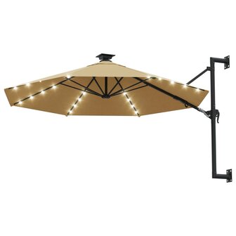 Wandparasol met LED&amp;apos;s en metalen paal 300 cm taupe 2