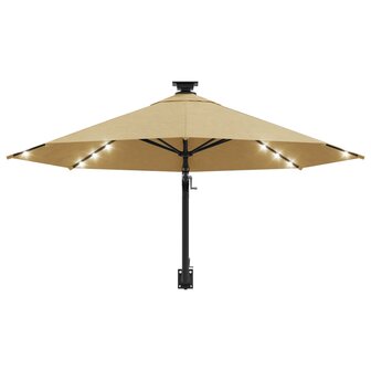 Wandparasol met LED&amp;apos;s en metalen paal 300 cm taupe 4