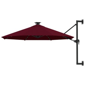 Wandparasol met LED&amp;apos;s en metalen paal 300 cm bordeauxrood 1