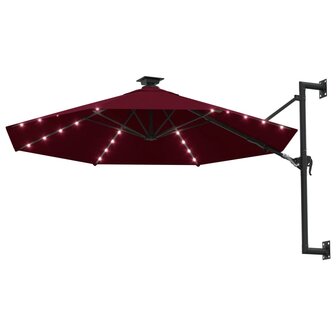 Wandparasol met LED&amp;apos;s en metalen paal 300 cm bordeauxrood 2