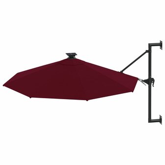 Wandparasol met LED&amp;apos;s en metalen paal 300 cm bordeauxrood 3