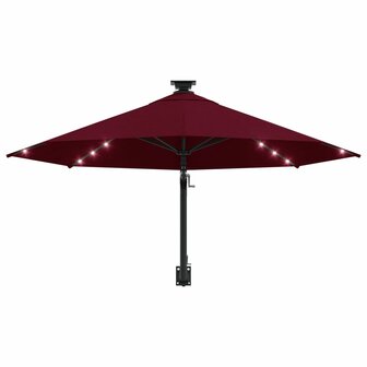 Wandparasol met LED&amp;apos;s en metalen paal 300 cm bordeauxrood 4