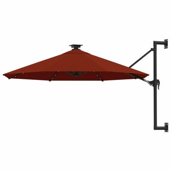 Wandparasol met LED&amp;apos;s en metalen paal 300 cm terracottakleurig 1