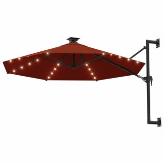 Wandparasol met LED&amp;apos;s en metalen paal 300 cm terracottakleurig 2