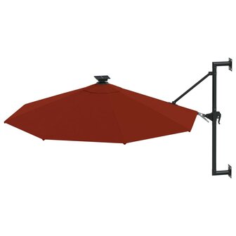 Wandparasol met LED&amp;apos;s en metalen paal 300 cm terracottakleurig 3