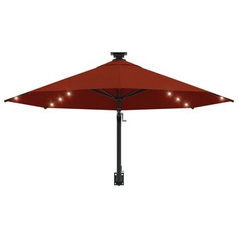 Wandparasol met LED&amp;apos;s en metalen paal 300 cm terracottakleurig 4