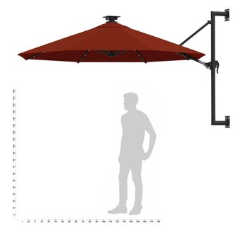 Wandparasol met LED&amp;apos;s en metalen paal 300 cm terracottakleurig 10