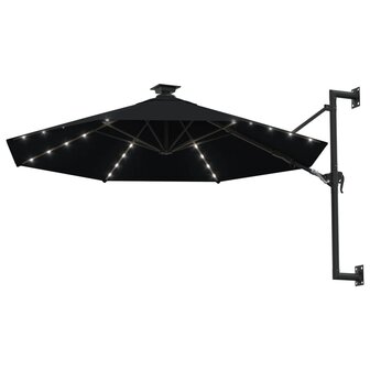 Wandparasol met LED&amp;apos;s en metalen paal 300 cm zwart 2