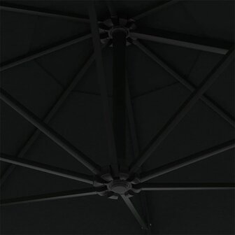 Wandparasol met LED&amp;apos;s en metalen paal 300 cm zwart 8