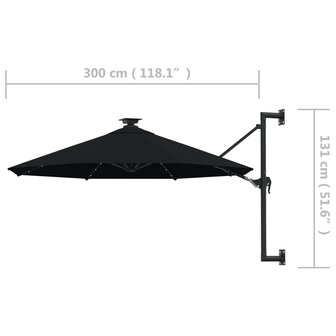 Wandparasol met LED&amp;apos;s en metalen paal 300 cm zwart 9