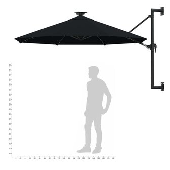 Wandparasol met LED&amp;apos;s en metalen paal 300 cm zwart 10