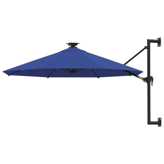 Wandparasol met LED&amp;apos;s en metalen paal 300 cm blauw 1