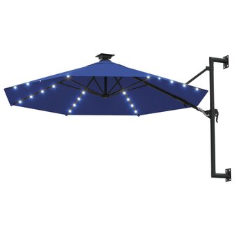 Wandparasol met LED&amp;apos;s en metalen paal 300 cm blauw 2