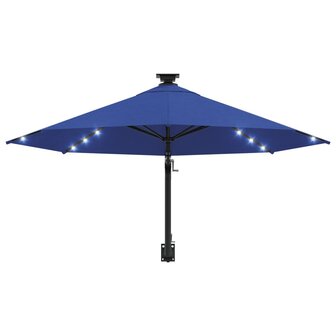 Wandparasol met LED&amp;apos;s en metalen paal 300 cm blauw 4