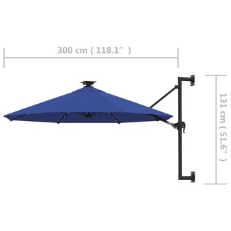 Wandparasol met LED&amp;apos;s en metalen paal 300 cm blauw 9