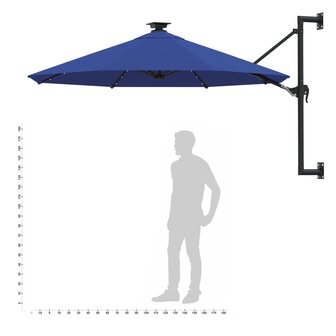 Wandparasol met LED&amp;apos;s en metalen paal 300 cm blauw 10