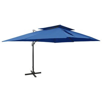 Zweefparasol met dubbel dak 400x300 cm azuurblauw 1