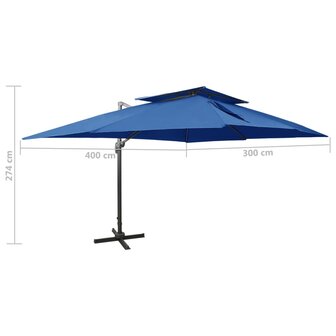 Zweefparasol met dubbel dak 400x300 cm azuurblauw 9