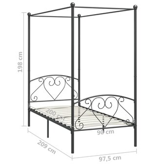 Hemelbedframe metaal grijs 90x200 cm 5