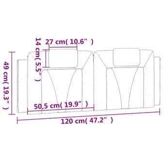 Hoofdbordkussen 120 cm kunstleer zwart en wit 11