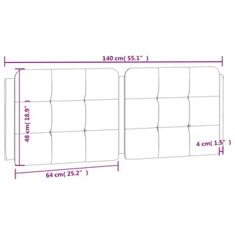 Hoofdbordkussen 140 cm kunstleer wit en zwart 10