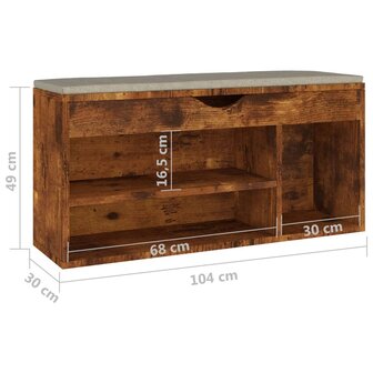 Schoenenbank met kussen 104x30x49 cm bewerkt hout gerookt eiken 8