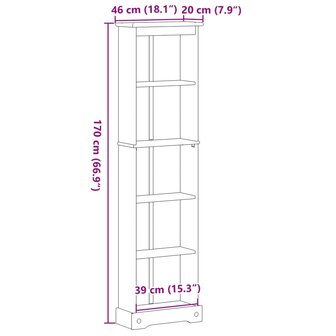 Boekenkast Corona 46x20x170 cm massief grenenhout 9