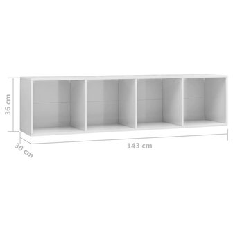 Boekenkast/tv-meubel 143x30x36 cm hoogglans wit 8