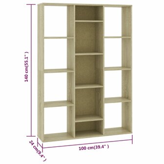 Kamerscherm/boekenkast 100x24x140 cm bewerkt hout eikenkleurig 7