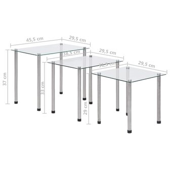 3-delige Tafeltjesset gehard glas transparant 10