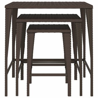 Tafeltjesset 3 st poly rattan bruin 3