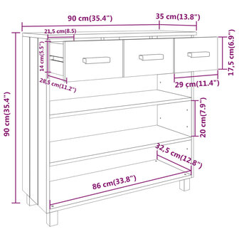 Wandtafel HAMAR 90x35x90 cm massief grenenhout lichtgrijs 8