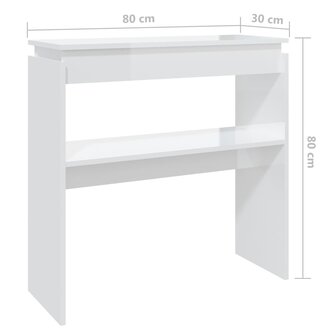 Wandtafel 80x30x80 cm bewerkt hout hoogglans wit 6