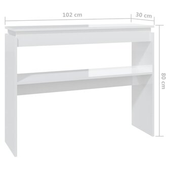 Wandtafel 102x30x80 cm bewerkt hout hoogglans wit 6