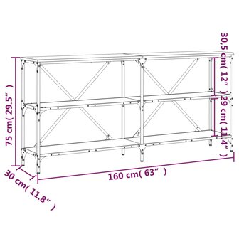 Wandtafel 160x30x75 cm bewerkt hout en ijzer gerookt eikenkleur 9