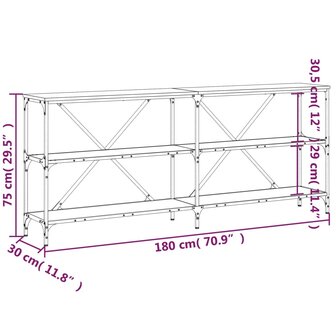 Wandtafel 180x30x75 cm bewerkt hout en ijzer zwart 9