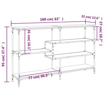 Wandtafel 160x32x95 cm bewerkt hout gerookt eikenkleurig 9