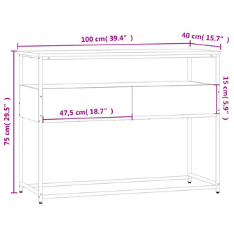 Wandtafel 100x40x75 cm bewerkt hout gerookt eikenkleurig 11