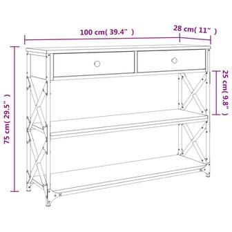 Wandtafel 100x28x75 cm bewerkt hout gerookt eikenkleurig 11