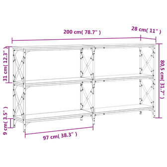 Wandtafel 200x28x80,5 cm bewerkt hout sonoma eikenkleurig 9