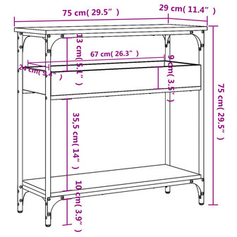 Wandtafel met schap 75x29x75 cm bewerkt hout zwart 8