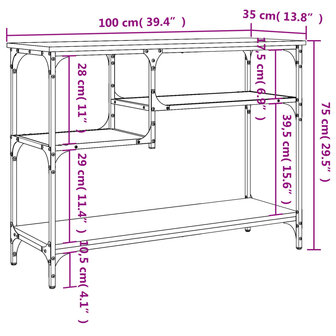 Wandtafel met schappen 100x35x75 cm grijs sonoma eikenkleurig 9