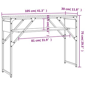 Wandtafel met schap 105x30x75 cm bewerkt hout gerookt eiken 9