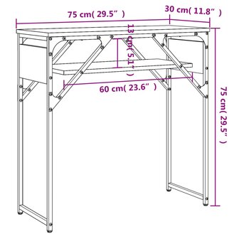 Wandtafel met schap 75x30x75 cm bewerkt hout zwart 9