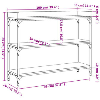 Wandtafel met schappen 100x30x80 cm gerookt eikenkleurig 9