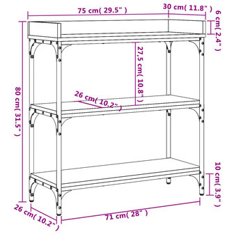 Wandtafel met schappen 75x30x80 cm grijs sonoma eikenkleurig 9